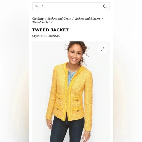 Talbots Classic Lined Butter Yellow Tweed Career Blazer Jacket Women's Small EUC - Picture 3 of 16